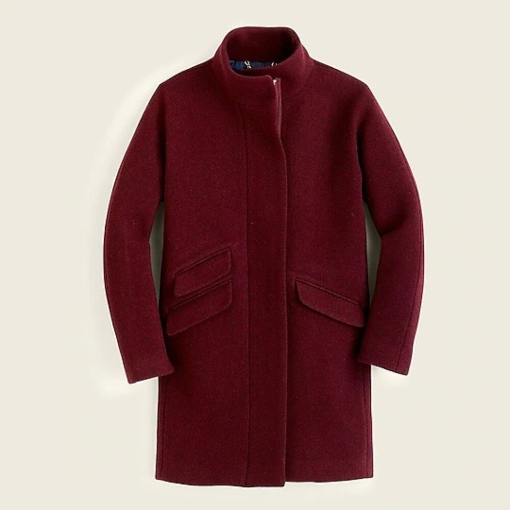 NWT J. Crew Cocoon Coat in Italian Stadium-Cloth Wool Blend | Size 8 | Burgundy